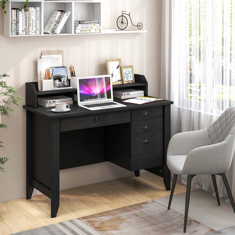 48" Vintage Home Office Desk, Executive Computer Desk Study Desk with 4 Storage Drawers & Hutch