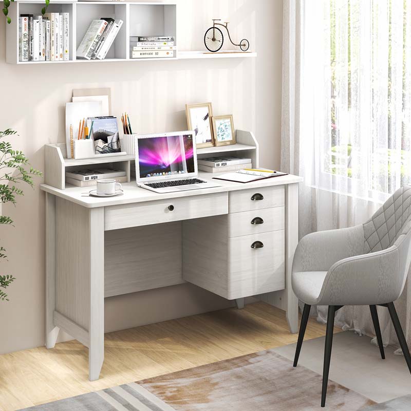 48" Vintage Home Office Desk, Executive Computer Desk Study Desk with 4 Storage Drawers & Hutch