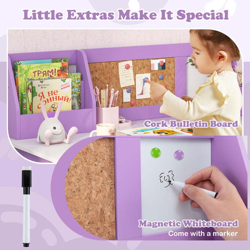 Wooden Kids Desk Chair Set with Whiteboard, Hutch, Cabinet, Children Study Table Chair Student Writing Table