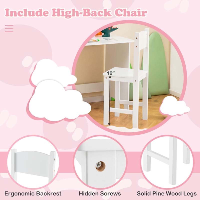Wooden Kids Desk Chair Set with Whiteboard, Hutch, Cabinet, Children Study Table Chair Student Writing Table