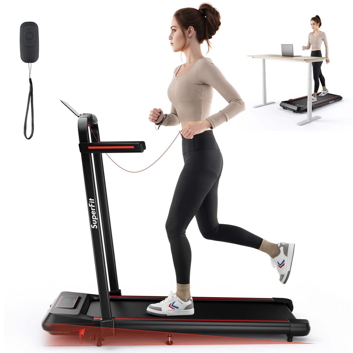 4 in 1 Under Desk Treadmill with Incline & Smart App Control, 3.0HP Foldable Walking Pad Treadmill for Running Jogging