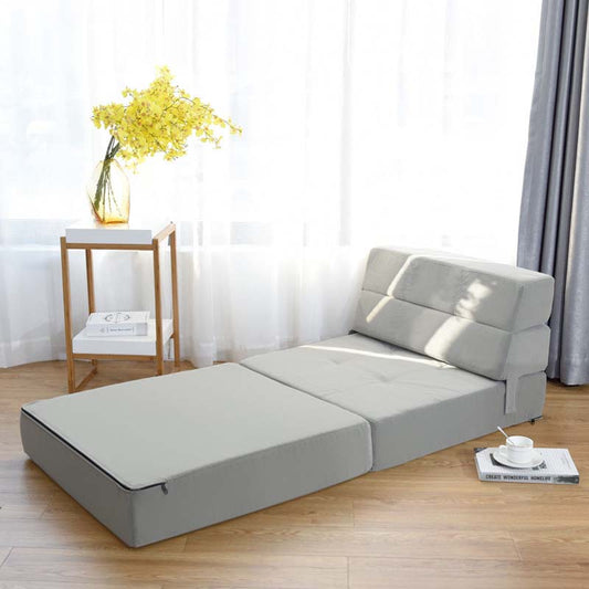 Triple Fold Down Sofa Bed, Floor Couch Sleeper Sofa, Modern Folding Lounge Chaise Convertible Upholstered Guest Sleeper Chair