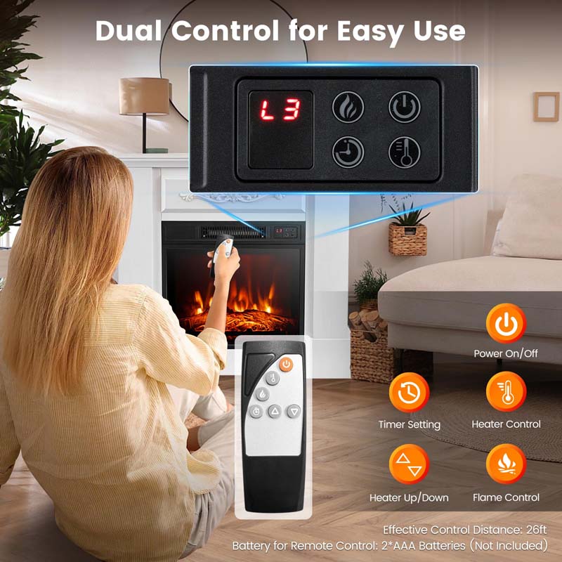 32" Solid Electric Fireplace with Mantel, 1400W Freestanding Mantel Fireplace Heater with Remote Control, Thermostat, 6H Timer