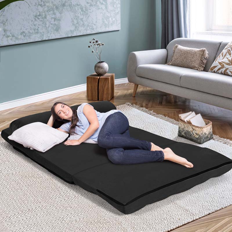 Floor Sofa 6-Position Adjustable, Foldable Lazy Sofa Sleeper Bed, Suede Cloth Cover, Floor Gaming Sofa Couch with 2 Pillows
