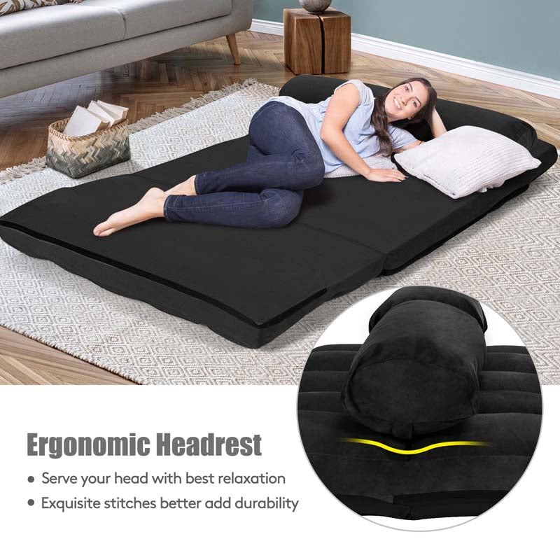 Floor Sofa 6-Position Adjustable, Foldable Lazy Sofa Sleeper Bed, Suede Cloth Cover, Floor Gaming Sofa Couch with 2 Pillows