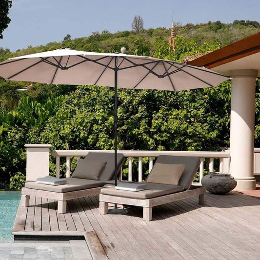 15 FT Double-Sided Outdoor Patio Umbrella with Crank, Extra Large 12 Ribs Steel Market Umbrella for Poolside, Deck & Backyard