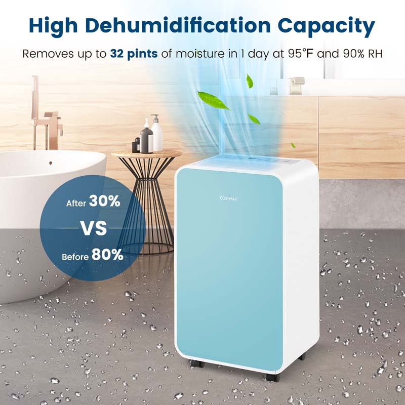 32 Pints 2500 Sq. Ft Portable Quiet Air Dehumidifier for Basement with Sleep Mode, 24H Timer, Auto Shut Off, Auto Defrost