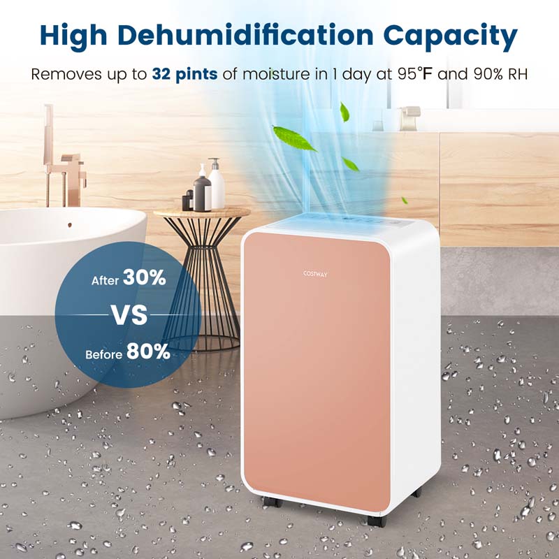 32 Pints 2500 Sq. Ft Portable Quiet Air Dehumidifier for Basement with Sleep Mode, 24H Timer, Auto Shut Off, Auto Defrost