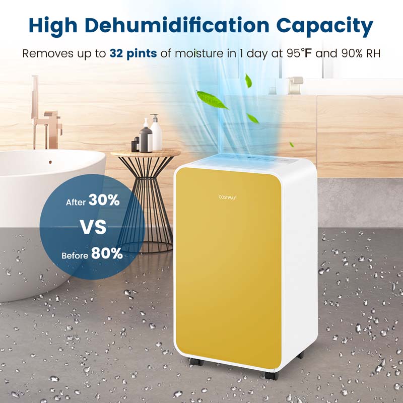 32 Pints 2500 Sq. Ft Portable Quiet Air Dehumidifier for Basement with Sleep Mode, 24H Timer, Auto Shut Off, Auto Defrost